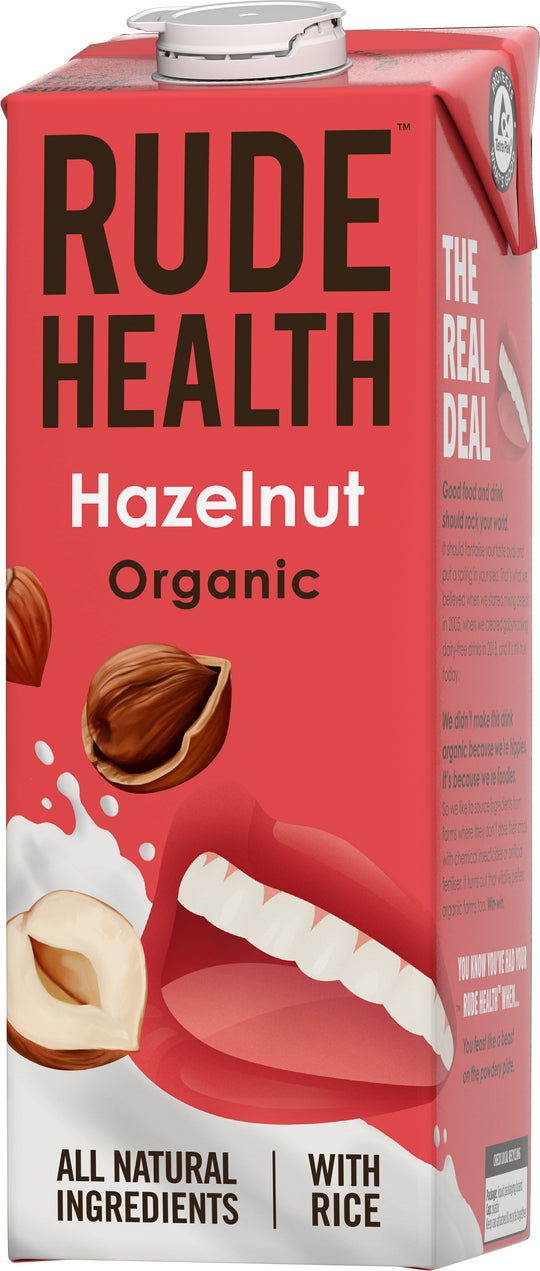 Rude Health hazelnut with rice drink 1L organic UHT